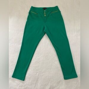 Like an Angel Women’s Plus Size 2X Green Stretch Ankle Pants Gold Button Detail